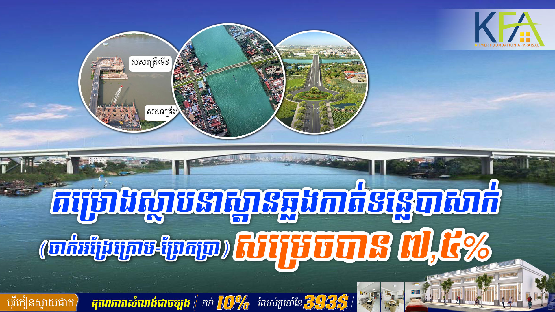 វឌ្ឍនភាពគម្រោងស្ថាបនាស្ពានឆ្លងកាត់ទន្លេបាសាក់ (ចាក់អង្រែក្រោម-ព្រែកប្រា) សម្រេចបាន ៧,៥% កើនជាងផែនការគ្រោងទុក ប្រមាណ ០,៦%